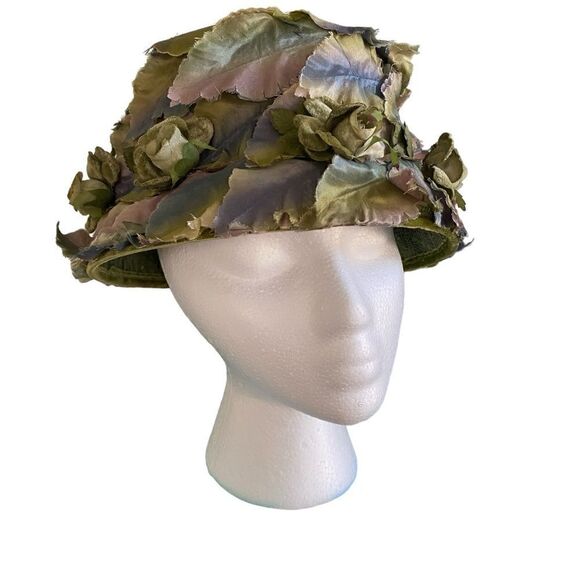 Vintage 50's-60's Silk Floral Bucket Hat - Picture 1 of 12